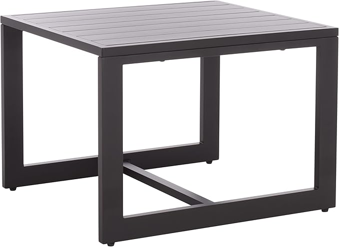 SAFAVIEH Outdoor Patio Furniture Collection – Fash Black & Taupe Cushion 3-Piece Living Set, Modern Outdoor Chairs & Slatted Square Table (PAT7552A)