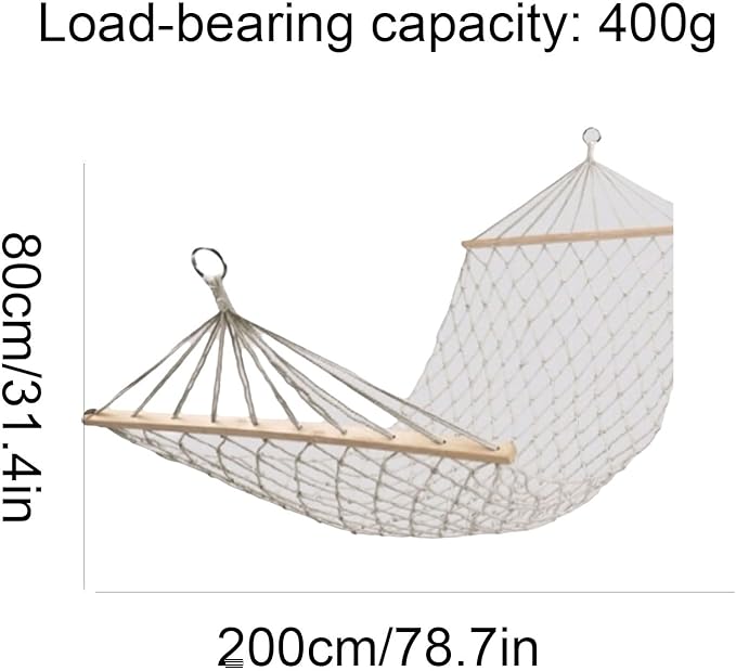 Portable Cotton and Linen Rope Hammock Multi-Purpose Outdoor Camping with Wooden Sticks Mesh Comfortable Reinforced Hammock Comfortable