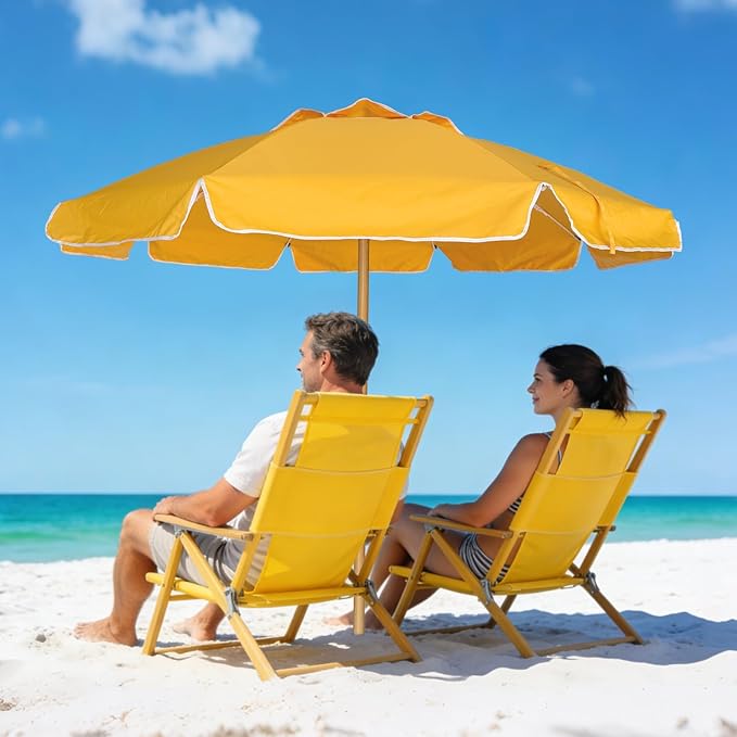 AMMSUN 7.5ft Heavy Duty High Wind Beach Umbrella Commercial Grade with Air Vent Ash Wood Pole & Carry Bag UPF 50+ Sun Protection for Patio Garden Pool Backyard Yellow