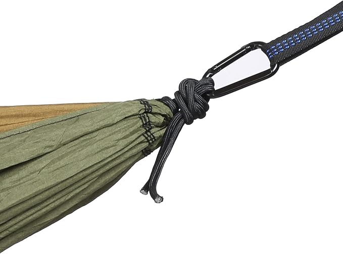 Single Hammock with Mosquito Netting, Nylon Camping Hammock, Anti Mosquito, Portable, Packable, Outdoor Sleeping Swing 280x140cm (Military Green + Camel Color)