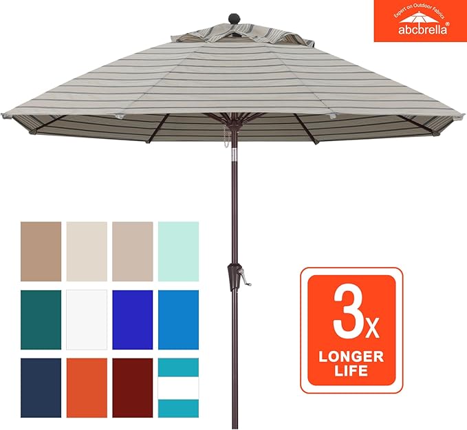ABCCANOPY OLEFIN® 5-Year No Fading 9FT Patio Umbrella, Outdoor Table Umbrella with 8 Sturdy Ribs for Deck, Backyard, Yard (Brown Black Stripe)