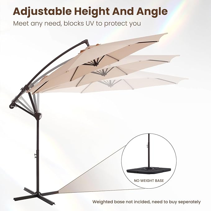 10FT Patio Umbrella, Outdoor Offset Cantilever Umbrella with Sturdy 8 Ribs, Easy Tilt Adjustment for Backyard Pool Garden,Beige