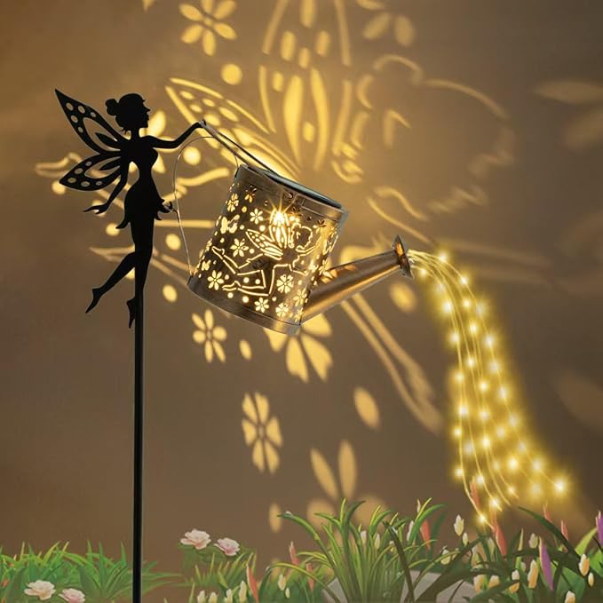Solar Watering Can Light, Garden Fairy Stake Lights, Featuring Metal Silhouette Garden Stake, Mother's Gift for Women, Outdoor Garden Lawn Path Yard Decor