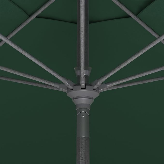 California Umbrella 11Ft Sunbrella Patio Umbrella, Fiberglass Ribs, Hand-Crank, Tilt-Collar, Gray Frame, Forest Green Fabric