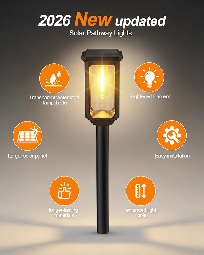 Tenmiro-Solar-Pathway-Lights-Outdoor-8-Pack-LED-Solar-Powered-Garden-Lights-Waterproof-IP65-Auto-On/Off-Outdoor-Light-for-Yard-Lawn-Patio-Path-Walkway-Driveway-Landscape-Lighting-Decor-3000K