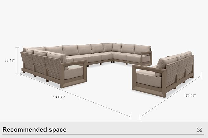 PURPLE LEAF Patio Furniture Set Enclosed Outdoor Couch with 9.6" Thick Cushion and Soft Pillows 13 Piece Outdoor Sectional Sofas Modern Outdoor Conversation Sets for Yard Porch Deck Poolside, Khaki