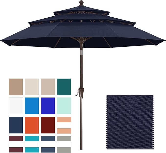 ABCCANOPY 5-Year 10-Year No Fading 9FT 3 Tiers Patio Umbrella, Outdoor Table Umbrella with 8 Sturdy Ribs for Deck, Backyard, Garden, Yard