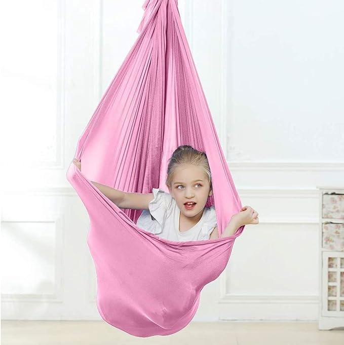 Sensory Swing for Adults Kids Indoor Outdoor Therapy Swing Calming Snuggle Hammock Durable Soft Strong Fabric Swing Great for Sensory Integration Stimulation (Color : Pink, Size : 1M x 2.8M)