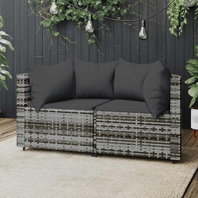 Outdoor Corner Sofa Set Grey 24.8 x 9.8 x 22.6 in, PE Rattan Patio Couch with Washable Cushions, Powder-Coated Frame, Seats 2 on Balcony or Small Deck for Garden and Terrace