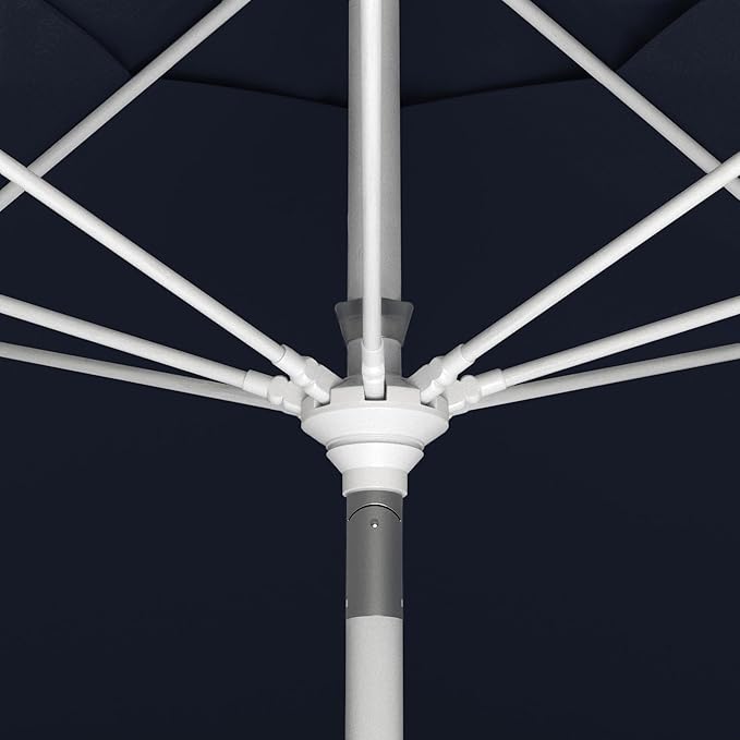 California Umbrella 11Ft Sunbrella Patio Umbrella, Fiberglass Ribs, Hand-Crank, Tilt-Collar, White Frame, Navy Fabric