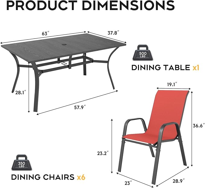 Outdoor Dining Set for 4,5pcs Patio Table and Chairs Set with Adjustable Umbrella Hole,Heavy Duty 37.8”x37.8” Metal Dining Table and Stackable Patio Chair for Yard, Garden, Porch