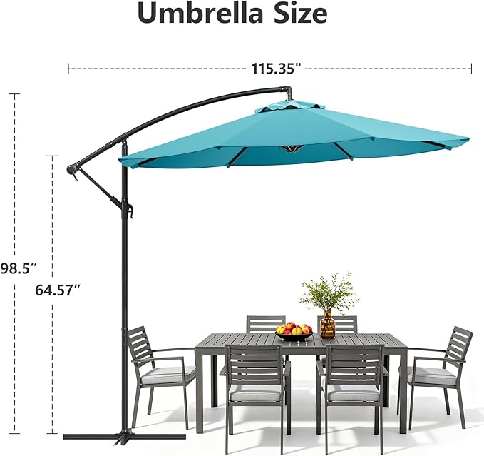 10FT Patio Umbrella, 360° Rotation Offset Cantilever Umbrella with Crank Tilt Fabric Canopy, UV & Water Resistant Outdoor Shade Hanging Umbrellas for Pool Deck Backyard Garden