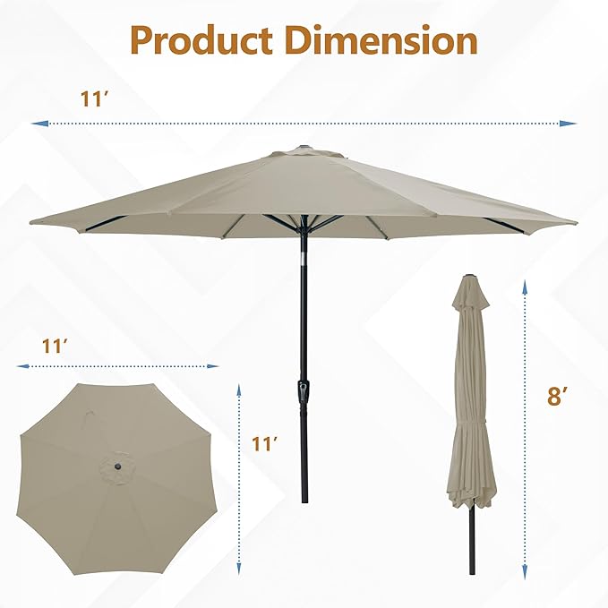 Kiss the Water Outdoor Patio Umbrella, Patio Umbrella with Push Button Tilt/Crank, Outdoor Umbrella with 8 Sturdy Ribs, Large Umbrella for Backyard, Pool, Deck, Market