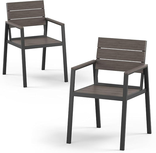 Vexwalx Outdoor Dining Chairs Set of 2, HDPS + Aluminum Patio Dining Chairs with Ergonomic Design and Wide Seat, 2 Piece Outdoor Chairs for Garden, Backyard, Deck (Charcoal)