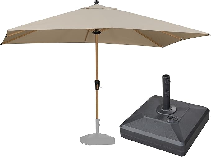 PURPLE LEAF 9' x 12' Patio Umbrella with Base Outdoor Umbrella Market Umbrella with Crank & 8 Ribs Aluminum Rectangular Table Umbrella Outdoor Patio for Backyard, Beige