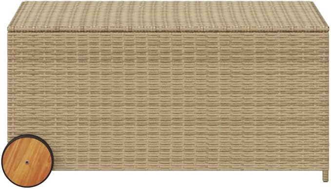 Garden Storage Box with Wheels, Deck Box Outdoor Storage Bench Delivery Boxes For Outside Outdoor Storage Box Suitable For Gardens Patios Pool Backyard Mix Beige 50.2 Gal Poly Rattan