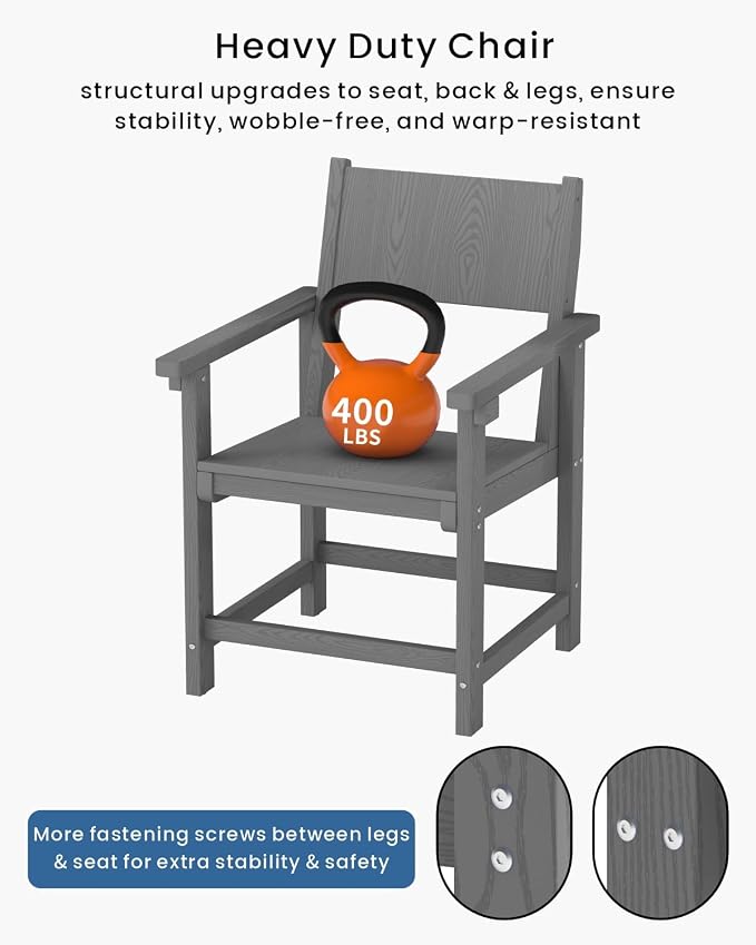 9-Piece HDPE Outdoor Dining Set, Weatherproof Patio Table and Chairs Set for 8, Includes 82.7'' Dining Table and 6 Armchairs, with Umbrella Hole (Grey)