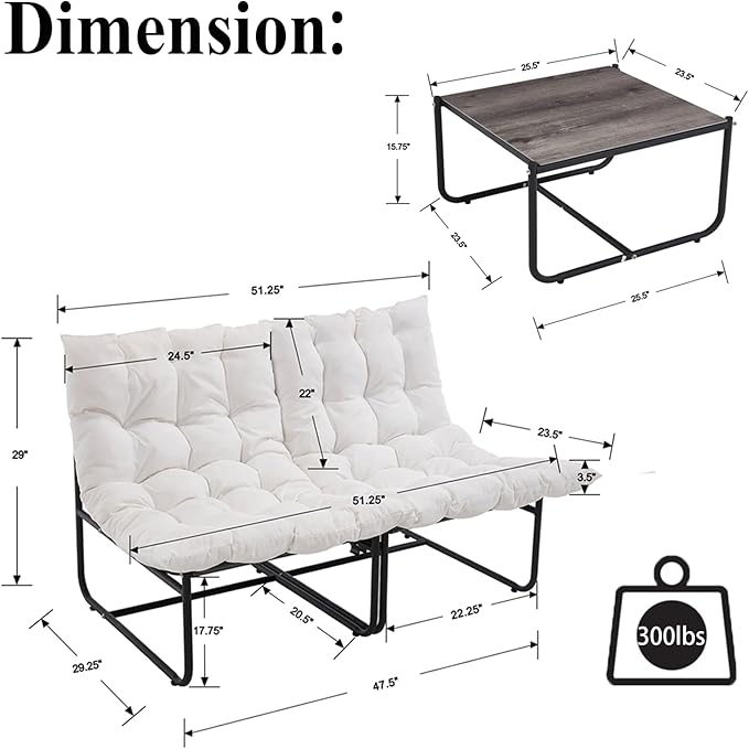 Sectional Outdoor Furniture, Patio Couch Set with Cushion, Modern Patio Conversation Sets with Table, Outdoor Sofa Set for Balcony, Lawn, Deck & Porch, Pure White