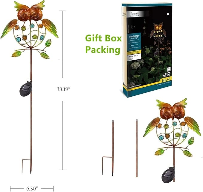TAKE ME Garden Solar Lights Outdoor,Solar Powered Stake Lights Great Gifts- Metal OWL LED Decorative Garden Lights for Walkway,Pathway,Yard,Lawn (Green)