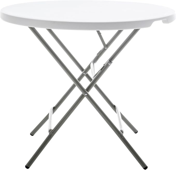 BTEXPERT White 2.63 Foot Round Plastic Folding Table 30" Height Commercial Indoor Outdoor for Patio Backyard Banquet Card Dining Wedding Party Event Metal Frame Set of 3