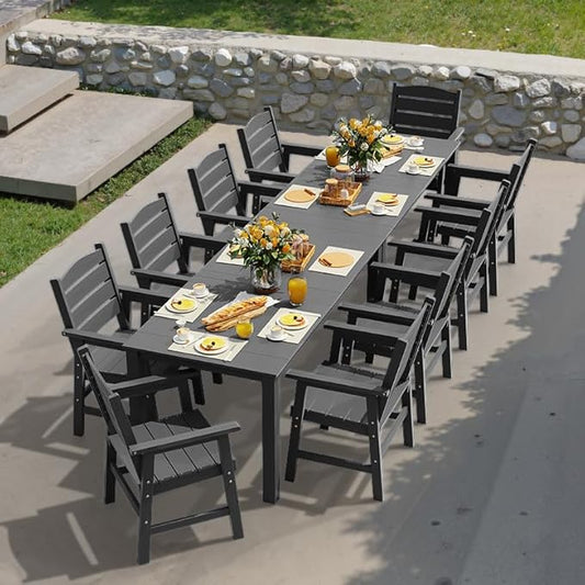YEFU 12-Piece Patio Dining Sets: All-Weather Outdoor Table and Chairs Outside Furniture with Umbrella Hole & Aluminum Frame - HIPS Modern Patio Dining Set for 10 for Family Gathering in Deck/Pool Grey