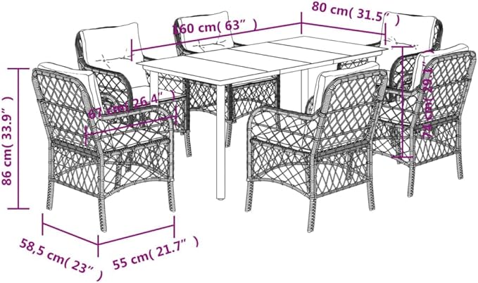 Patio Furniture Sets,Outdoor loveseat,Patio Conversation Sets,7 Piece Patio Dining Set with Cushions Brown Poly RattanSuitable for Patio, Garden, Gazebo Low