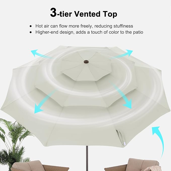 ABCCANOPY 9Ft 3 Tiers Market Umbrella, Outdoor Table Umbrella for Patio, Deck, Backyard (Light Beige)