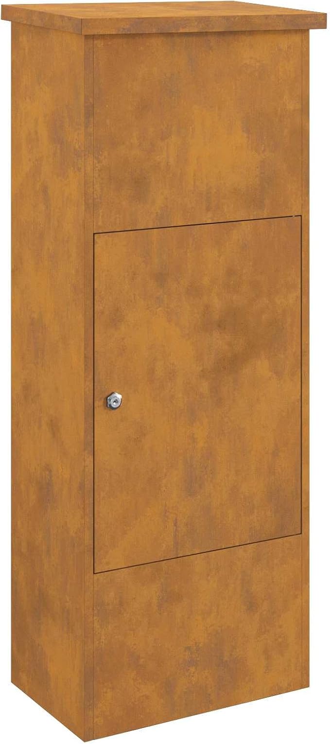 Weathering Steel Parcel Drop Box, Large Secure Delivery Mailbox for Porch, Weather-Resistant Outdoor Package Lock Box, 17.52 x 11.42 x 43.50 in