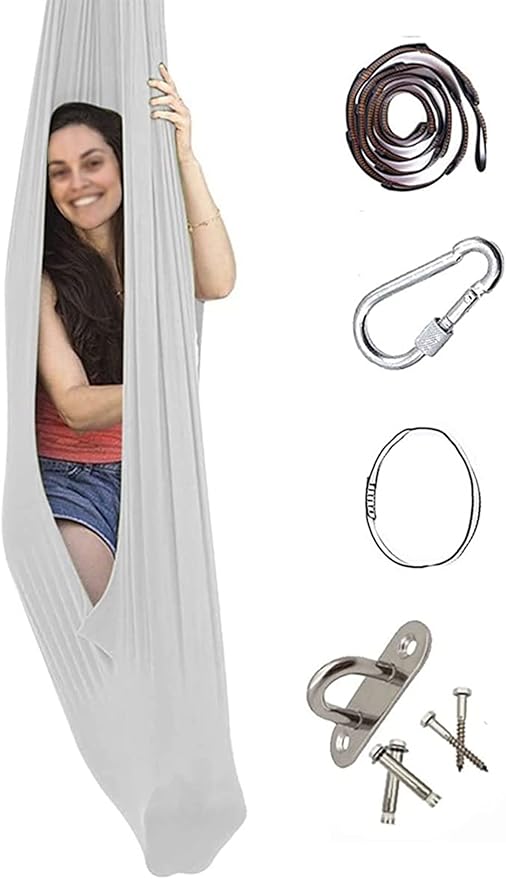 Indoor Therapy Swing Kids Snuggle Swing With Special Needs Cuddle Hammock For Children Adults Autism, ADHD, Aspergers Sensory Integration Easy To Install ( Color : White , Size : 100*280CM/39*110in )