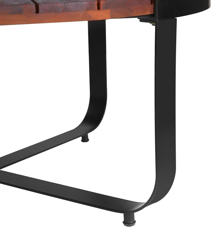 Merax Outdoor Coffee Table 31.5" Round Acacia Wood Tabletop with Metal Frame for Patio, Garden & Poolside, Modern Industrial Style