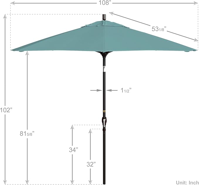 California Umbrella 9' Round Aluminum Market Umbrella, Crank Lift, Push Button Tilt, Bronze Pole