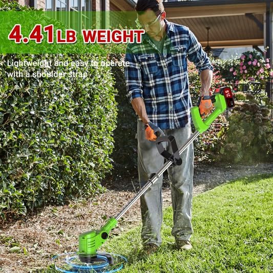 21V Electric Weed Wacker Cordless, Weed Eater Battery Powered, Weed Trimmer, Brush Cutter, Telescopic Handle, 3 Cutting Methods, Lawn Trimmer for Garden and Yard Lawn, 2 * 2.0Ah Batteries & Charger