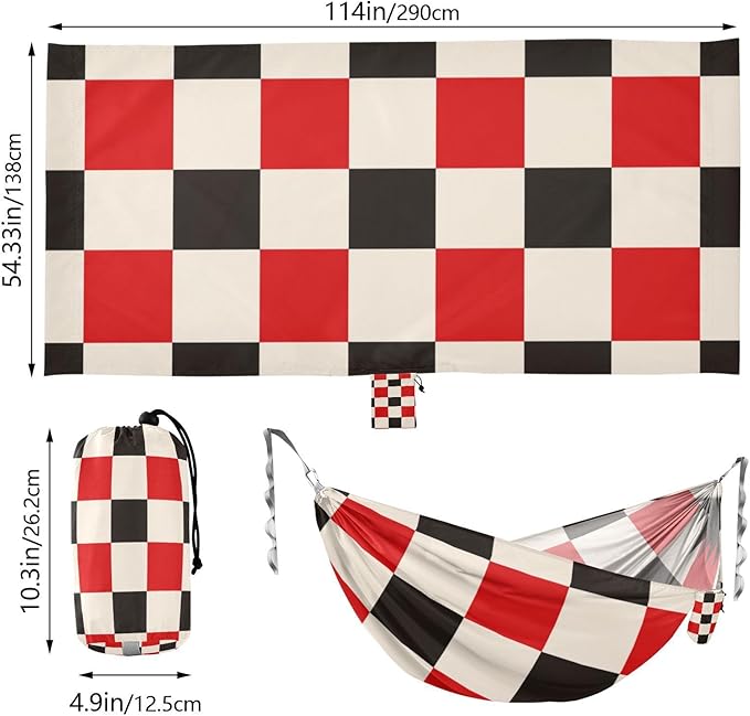 Red and White Checkered Pattern 330lb Capacity Outdoor Hammocks Rope Hammock for Outside Beach Patio Garden Silla hamacas para adultos