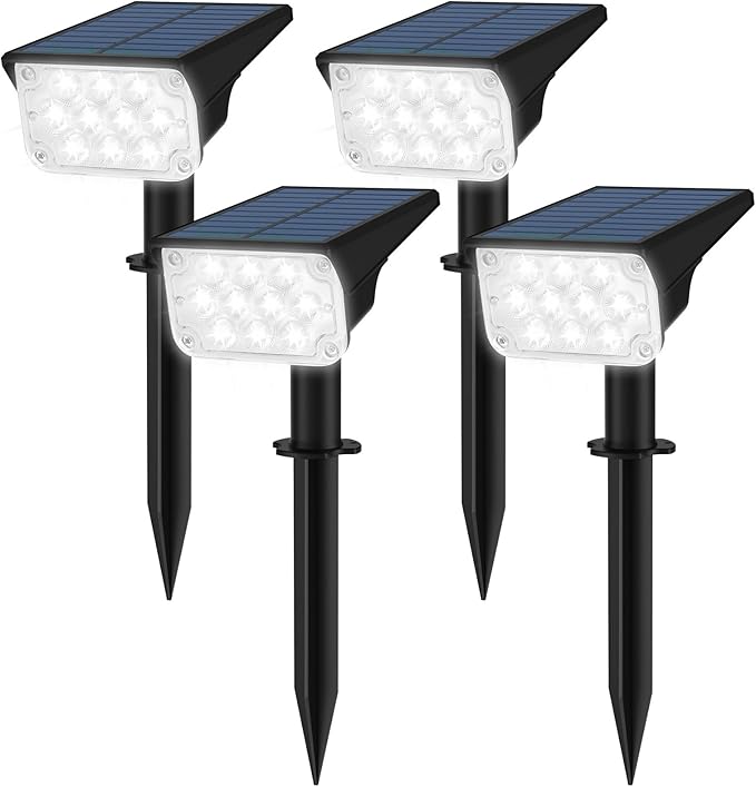 T-SUNUS Solar Spot Lights Outdoor 20 LED Landscape Lights 6000K Cool White, 2-in-1 Waterproof IP65 for Yard Garden Flag Tree Pathway Driveway Patio Halloween Christmas, Dusk to Dawn, 4 Pack