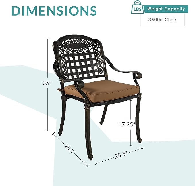 MEETWARM 2 Piece Patio Dining Chairs with Cushions, Outdoor All-Weather Cast Aluminum Chairs, Patio Bistro Dining Chair Set of 2 for Garden Deck Backyard, Dark Bronze