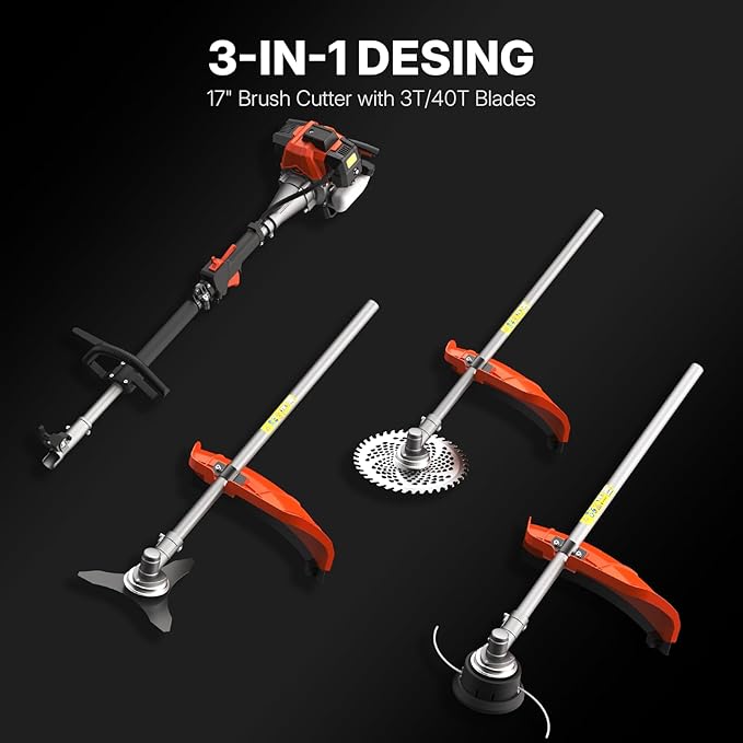 WORKIT 25.4CC Gas String Trimmer 3 in 1 Weed Wacker Commercial Grade 2-Cycle Gas Weed Eater with 17" String Trimmer, Edger & Heavy Duty Brush Cutter - Includes 40T/3T Blades & Shoulder Strap