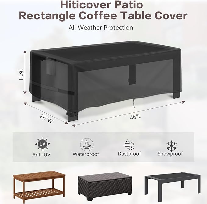 Outdoor Coffee Table Cover Rectangle, 46 Inch Waterproof Patio Rectangular Coffee Table Cover, Outdoor Small Furniture Covers for Winter, Rainproof Fade Resistant - 46 x 26 x 16 Inch