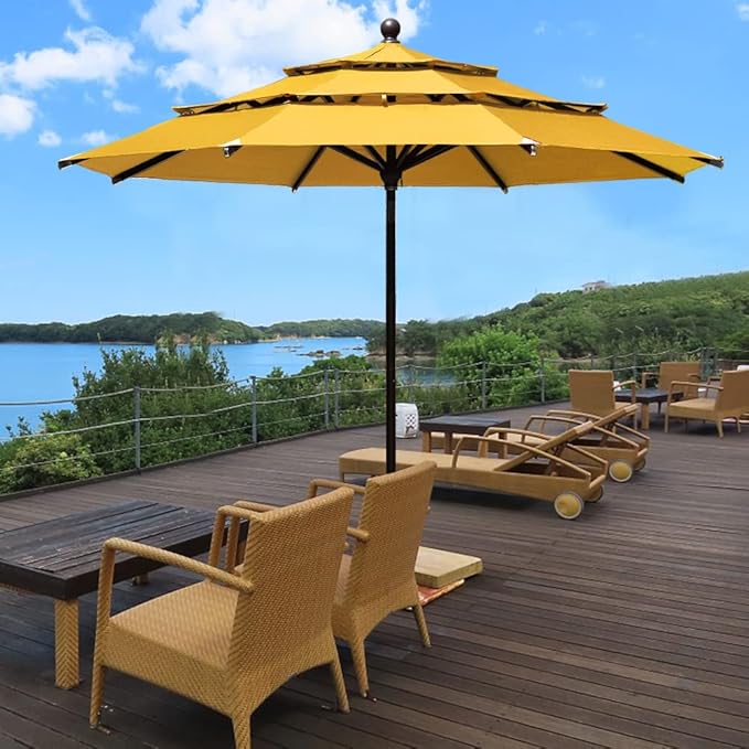 EliteShade USA 10-Year-Non-Fading 11ft 3-Tier Market Patio Umbrella, Commercial Grade Outdoor Table Umbrella with Cylinder Push-Up, Windproof & UPF 50+ UV Protection, Heavy Duty Ventilation for Garden, Deck, Pool, Backyard, Beach & Bistro, Sunflower Ye...