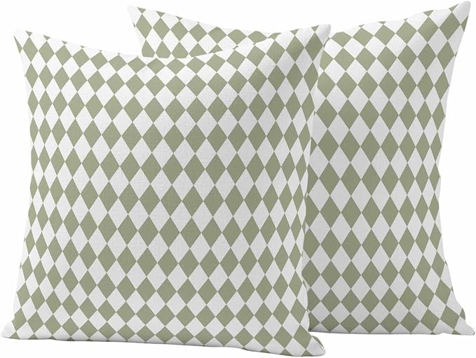 Outdoor Throw Pillow Cover Modern Sage Green White Check Waterproof Cushion Covers 2 Pack Abstract Buffalo Plaid Pillow Cases Home Decoration for Patio Garden Couch Sofa