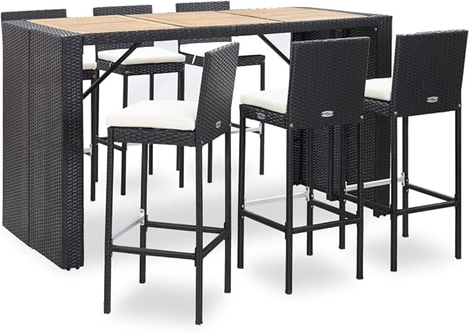 Patio Bar Set with Cushions,Patio Lounge Set,Outdoor Furniture,Outdoor Furniture Sets,Patio Conversation Sets,for Garden,Deck,Backyard,7 Piece Poly Rattan Black