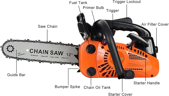 25.4cc Gas Powered Chainsaw 12 Inch Top Handle Gas Chainsaw, 2-Stroke Portable Chain Saws for Trees, Automatic Oiler, For Wood Cutting, Tree Trimming