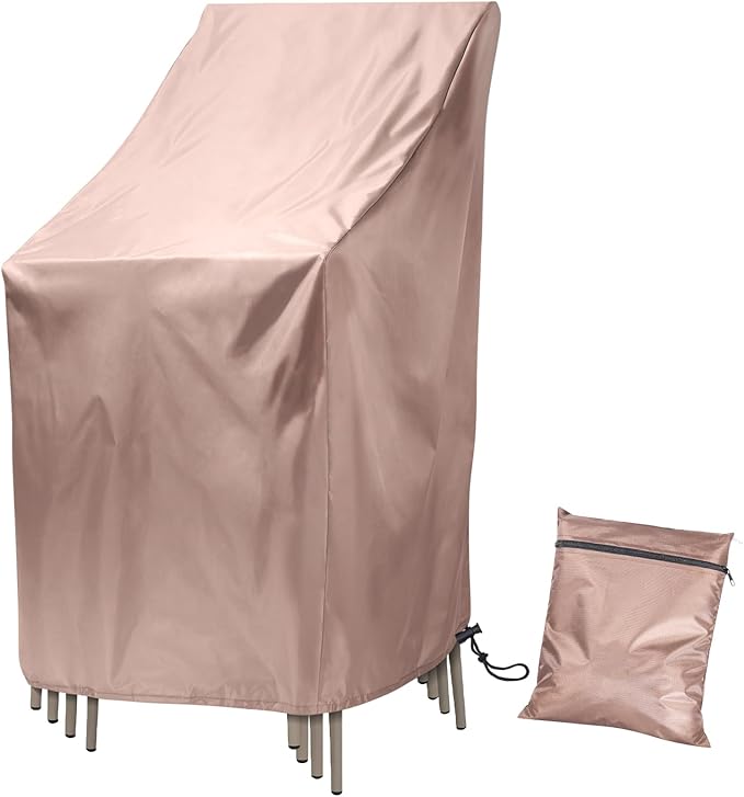 Stackable Patio Chair Cover, Outdoor Chair Cover Waterproof 210D, Stacked Chairs Lounge Chair Covers Outdoor Stack Chairs for All Weather Protection (Brown, 25"L x 25"W x 47”H)
