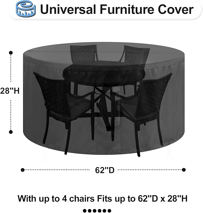 OutdoorLines Outdoor Waterproof Patio Table Furniture Set Covers - Round Couch Sectional Cover Outside Weatherproof Patio Furniture Covering for Deck, Lawn and Backyard 62" DIA x 28" H, Black
