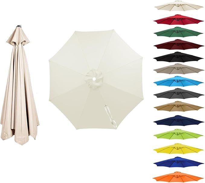 6 Ribs 8 Ribs Patio Umbrella Replacement Canopy 6.5ft 7.5ft 8.2ft 8.8ft 9.8ft 11.5ft, Waterproof UV Protective Parasol Umbrella Fabric, Easy to Install (Canopy Only)