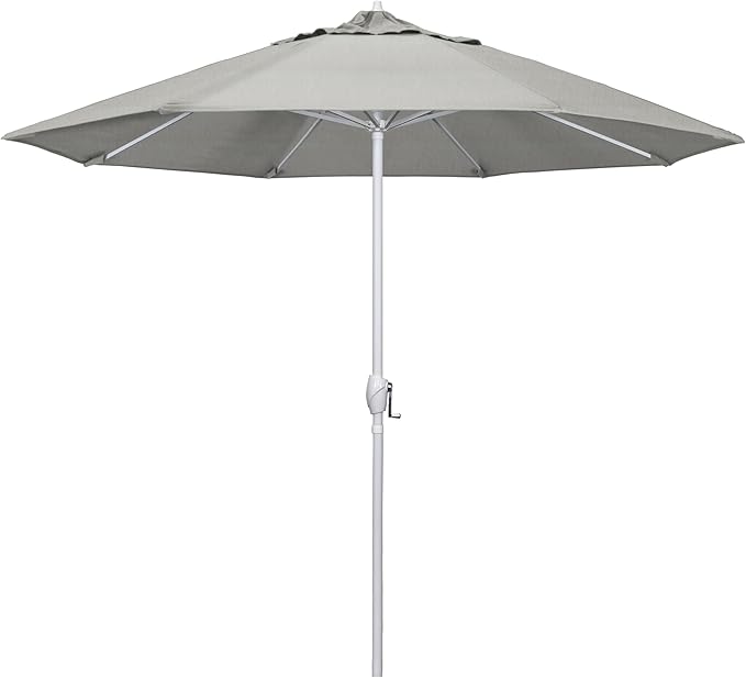 California Umbrella 12-Year Protection 9' Rd Aluminum Patio Umbrella, Crank Lift, Auto Tilt, White Finish, Sunbrella Granite
