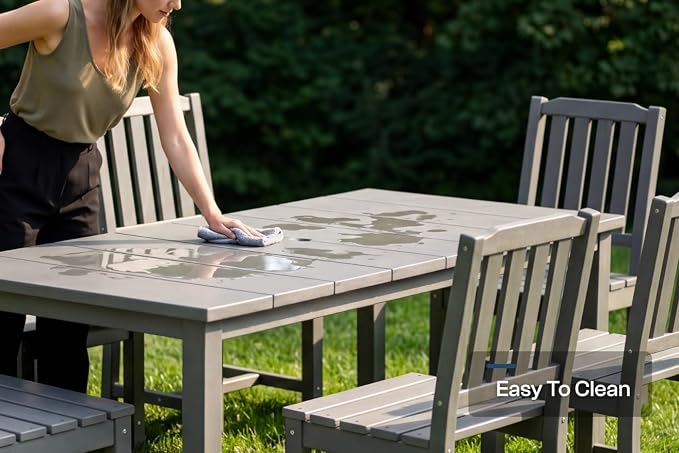 Perli™ 5-Piece Outdoor Dining Set, All-Weather HDPE Patio Furniture with 4 Armless Chairs and Rectangular Table, UV-Resistant 4-Person Set for Deck, Backyard, Grey