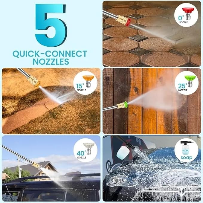 Cordless Pressure Washer, 21V, 2 Batteries, Charger, Hose, Accessories Included, 15000 r/min, Portable Power Washer (Pink Water Gun - Toolbox - Powerful Battery*2)