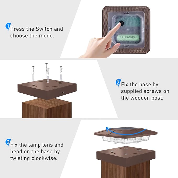 16 Packs 4x4 Post Solar Lights 3 Lighting Modes, Brown Solar Powered Cap Lights Fits 4×4/3.5×3.5 Wood/Vinyl Posts, Waterproof Post Top Light Outdoor for Fence Deck Mailbox Porch Railing