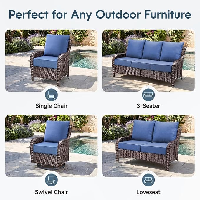 Luxury 22*24*6in Outdoor Patio Cushions, 1 Piece Navy Blue Outdoor Cushion | 6'' Thick Outdoor Cushions, Water-Resistant, Reversible, Removable Cover, for Patio Chairs Sofa Couch Loveseat