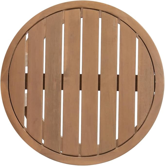 Round Acacia Wood Outdoor Side Table, Small Patio Accent End Table Circular Slat Top Support Frame Side Table for Backyard Garden Pool Balcony Porch Deck Natural Wooden Outdoor Coffee Table